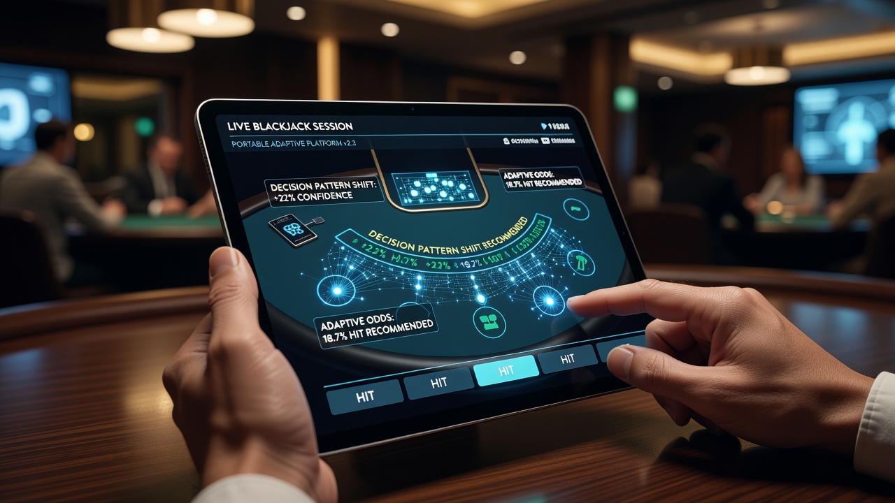 Close-up of adaptive blackjack app showing resized controls during live dealer stream