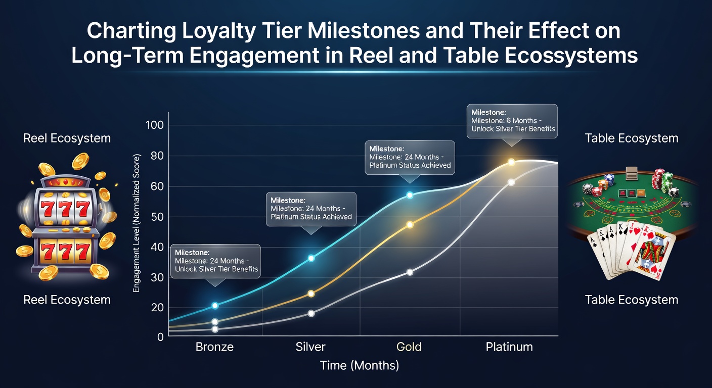 Loyalty tier progression chart showing milestones across reel and table game platforms in digital casinos