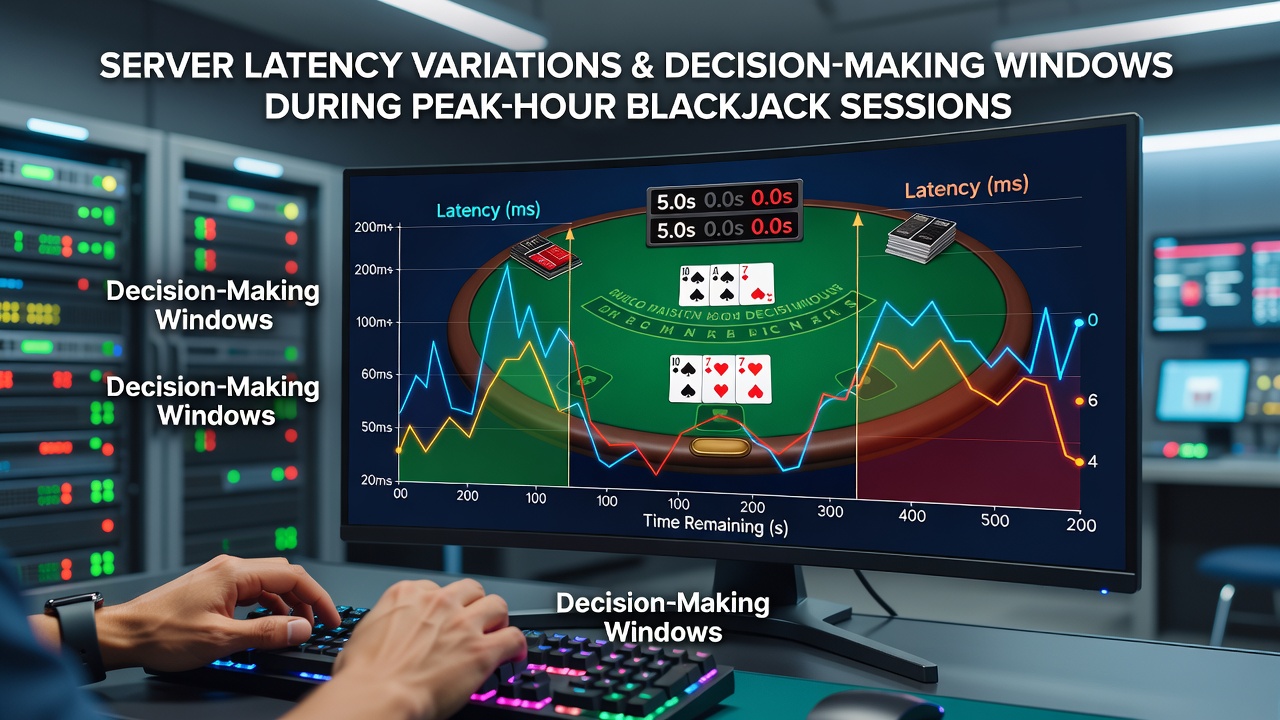 Latency measurement graphs showing decision window compression during peak blackjack sessions