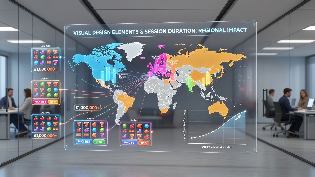 Close-up view of slot game UI with dynamic animations, symbol transitions, and regional design variations affecting play length