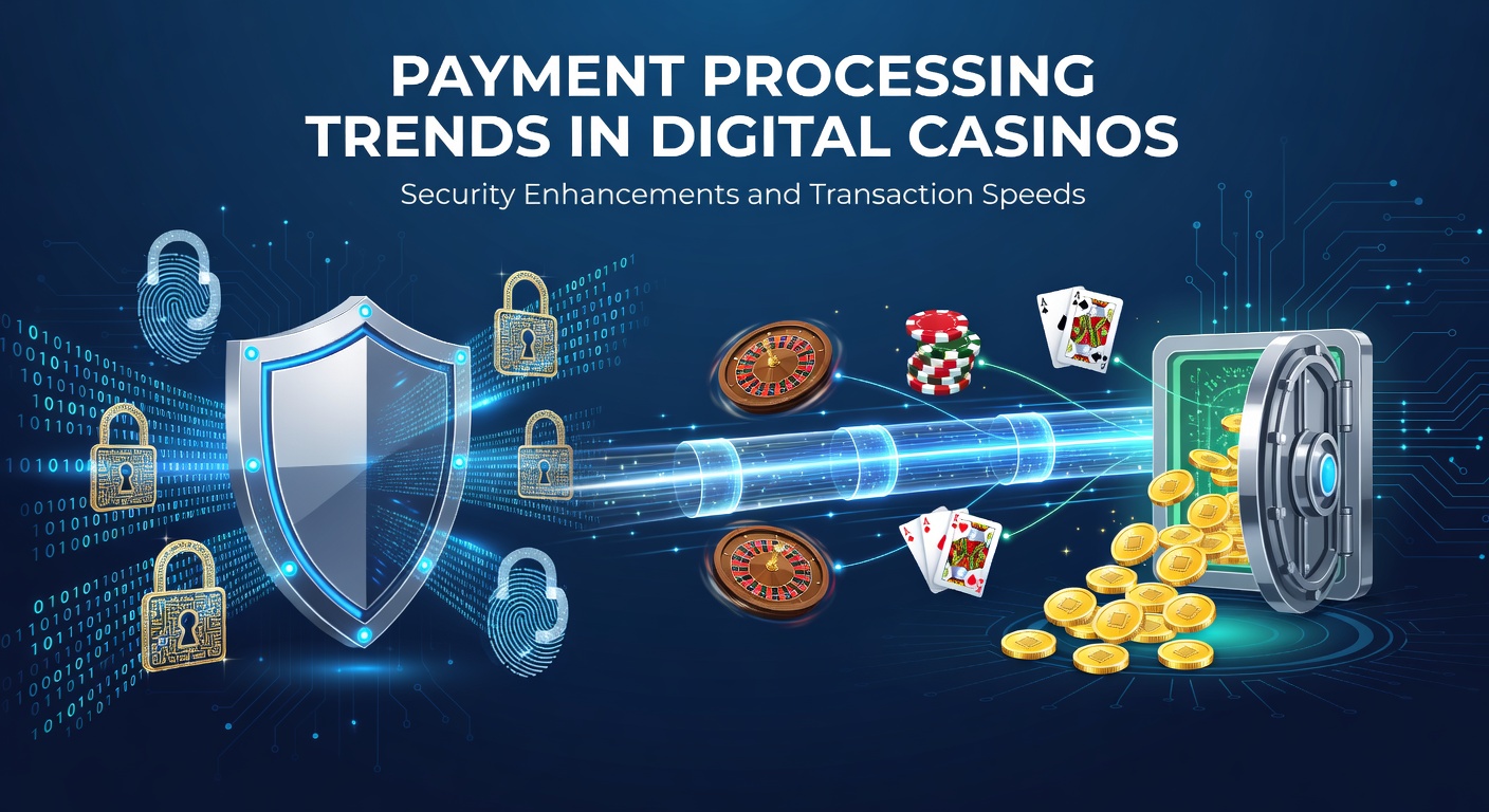 Digital casino payment interface showing secure transaction flow with encryption icons and speed indicators
