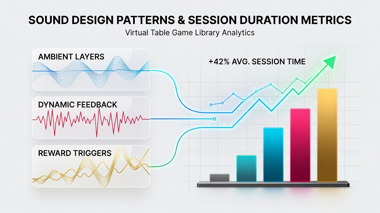 Data visualization dashboard displaying session duration statistics alongside sound pattern configurations for virtual table games