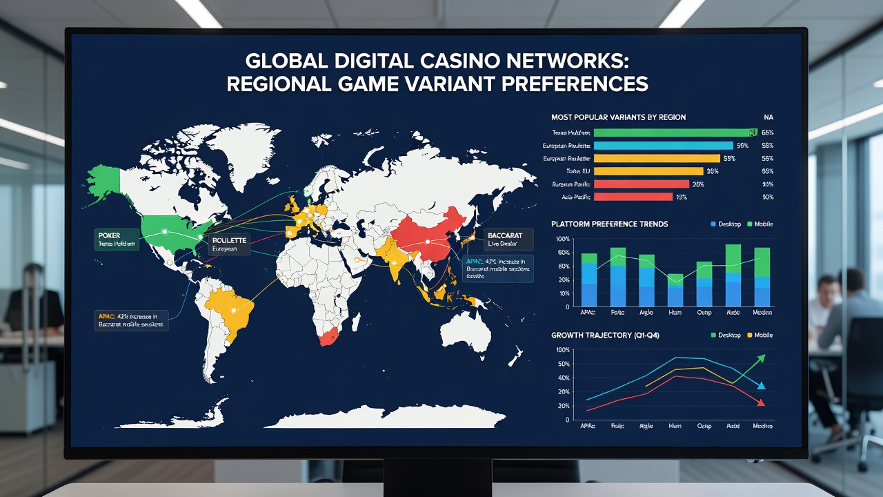 Infographic showing player engagement rates for game variants by region in digital casinos